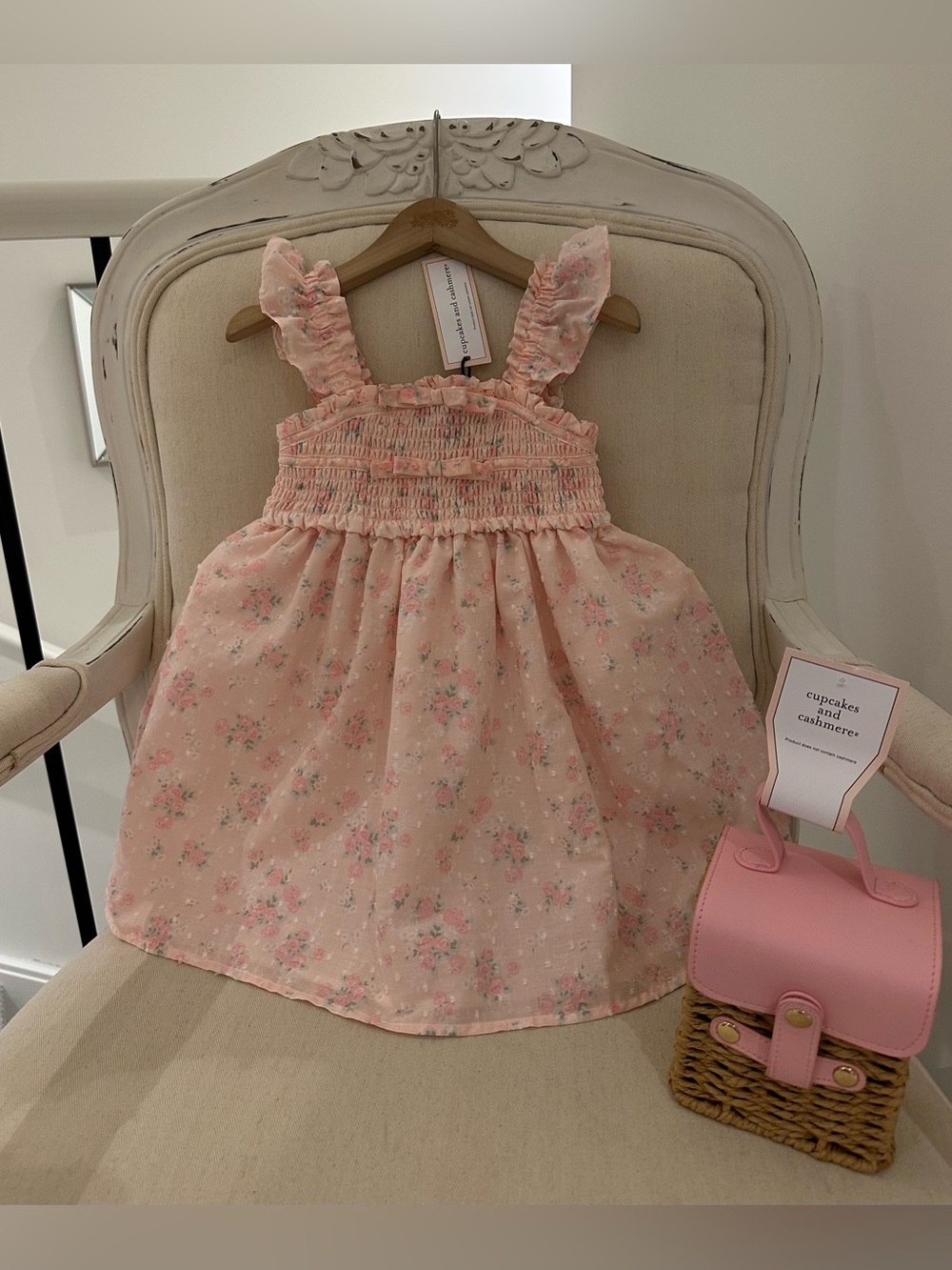 🦢 3T Gorgeous Pink Petit Floral Swiss Dot Ruffle Toddler Dress & Purse Set NWT